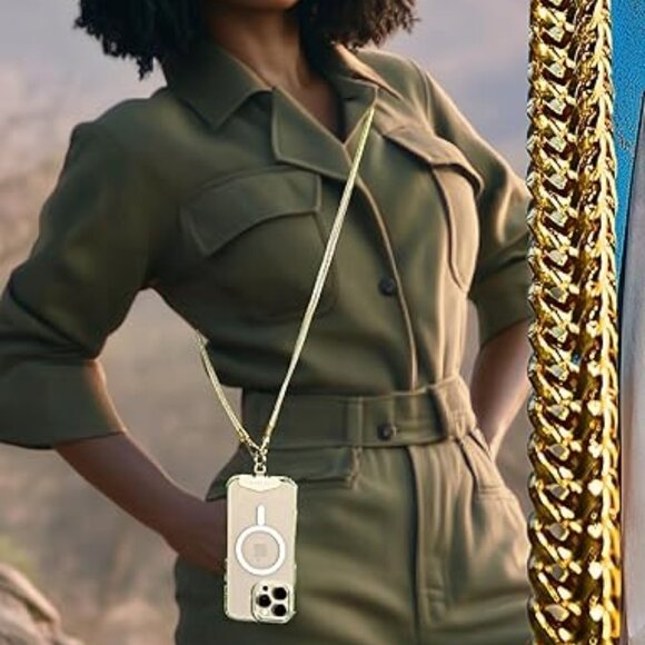 Crossbody Phone Necklace Metal Chain Cell Phone Lanyard Gold-Colored Foxtail NEW - Picture 1 of 10